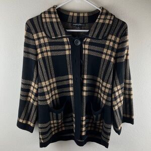 Beige & Black Plaid Blazer Women’s Medium 3-Button Classic - Designers Originals